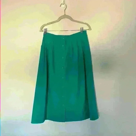 Vintage Green Pleated A-Line Skirt - Picture 1 of 5